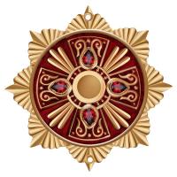 Мощевик накладной из ювелирного сплава в позолоте с красной эмалью и фианитами, Ø 63/16 мм