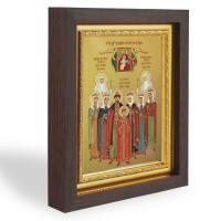 Икона царственных страстотерпцев, в узком багете, цвет "темный дуб", на холсте, с золочением