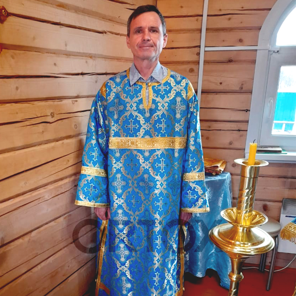 Стихарь алтарника голубой без подклада, шелк