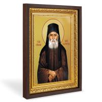 Икона преподобного Паисия Святогорца, в широком багете, цвет "темный дуб", на холсте, с золочением №