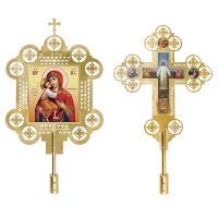 Запрестольные крест и икона с ликами Спасителя и Божией Матери "Феодоровская", комплект, латунь