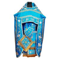 Иерейское облачение вышитое голубое с лилиями, цветной галун, парча