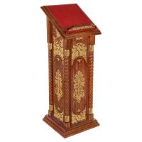 Аналой боковой &quot;Суздальский&quot;, цвет &quot;кипарис&quot; с золотом (поталь), тумба, красная ткань, 46х51х130 см