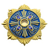 Мощевик накладной из ювелирного сплава в позолоте с синей эмалью и фианитами, Ø 63/16 мм Мощевик накладной из ювелирного сплава в позолоте с синей эмалью и фианитами, Ø 63/16 мм