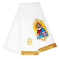 Закладка для Евангелия с иконой Спасителя белая, 160х14,5 см