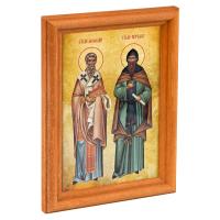 Икона равноапостольных Кирилла и Мефодия в деревянной рамке, 12х1,5х17 см
