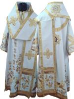 Архиерейское облачение вышитое белое, смесовая льняная ткань