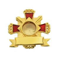 Мощевик накладной серебряный в позолоте с красной эмалью, 28 мм