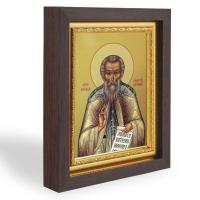 Икона преподобного Пафнутия Боровского, в узком багете, цвет "темный дуб", на холсте, с золочением