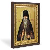 Икона преподобного Амвросия Оптинского, в широком багете, цвет "темный дуб", на холсте, с золочением