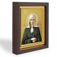 Икона блаженной Ксении Петербургской, в узком багете, цвет "темный дуб", на холсте, с золочением №3