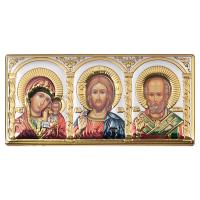 Икона в машину, триптих греческий из металла на деревянной основе №2, 9,5х4,5 см