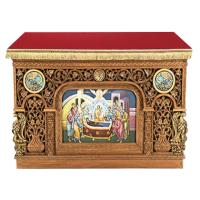 Облачение на престол, цвет "кипарис" с золотом (поталь), резное, 130х130х100 см