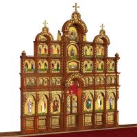 Иконостас деревянный "Романовский" четырехъярусный, цвет "кипарис" с золотом (поталь), 704х765х47 см Иконостас деревянный "Романовский" четырехъярусный, цвет "кипарис" с золотом (поталь), 704х765х47 см