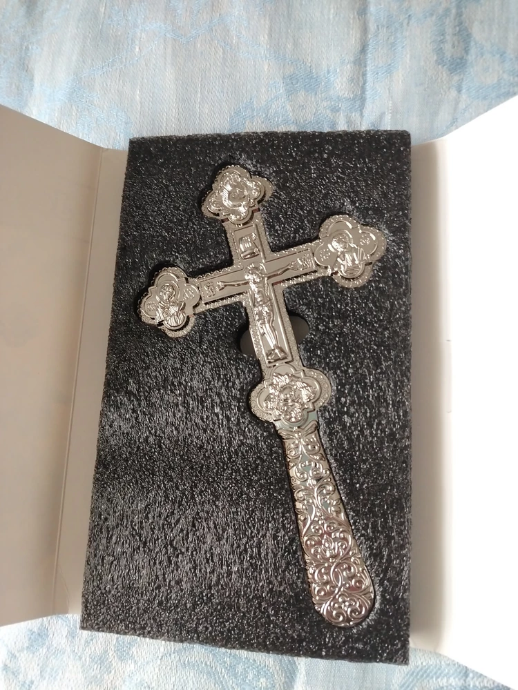 Крест напрестольный / требный, цинковый сплав, гравировка, 12x21 см