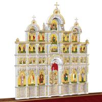 Иконостас деревянный "Романовский" четырехъярусный белый с золотом (патина), 704х765х47 см Иконостас деревянный "Романовский" четырехъярусный белый с золотом (патина), 704х765х47 см