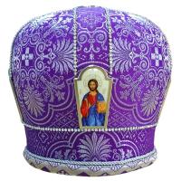 Митра фиолетовая из парчи с иконами
