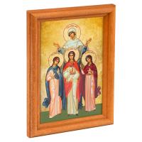 Икона святых мучениц Веры, Надежды, Любови и матери их Софии в деревянной рамке, 12х1,5х17 см