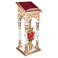 Аналой боковой &quot;Тверской&quot; белый с золотом (патина), 50х50х136 см