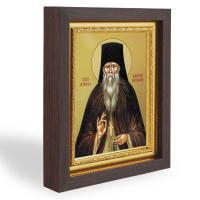 Икона преподобного Амвросия Оптинского, в узком багете, цвет "темный дуб", на холсте, с золочением