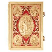 Евангелие напрестольное красное, полный оклад "под золото", 24х31 см