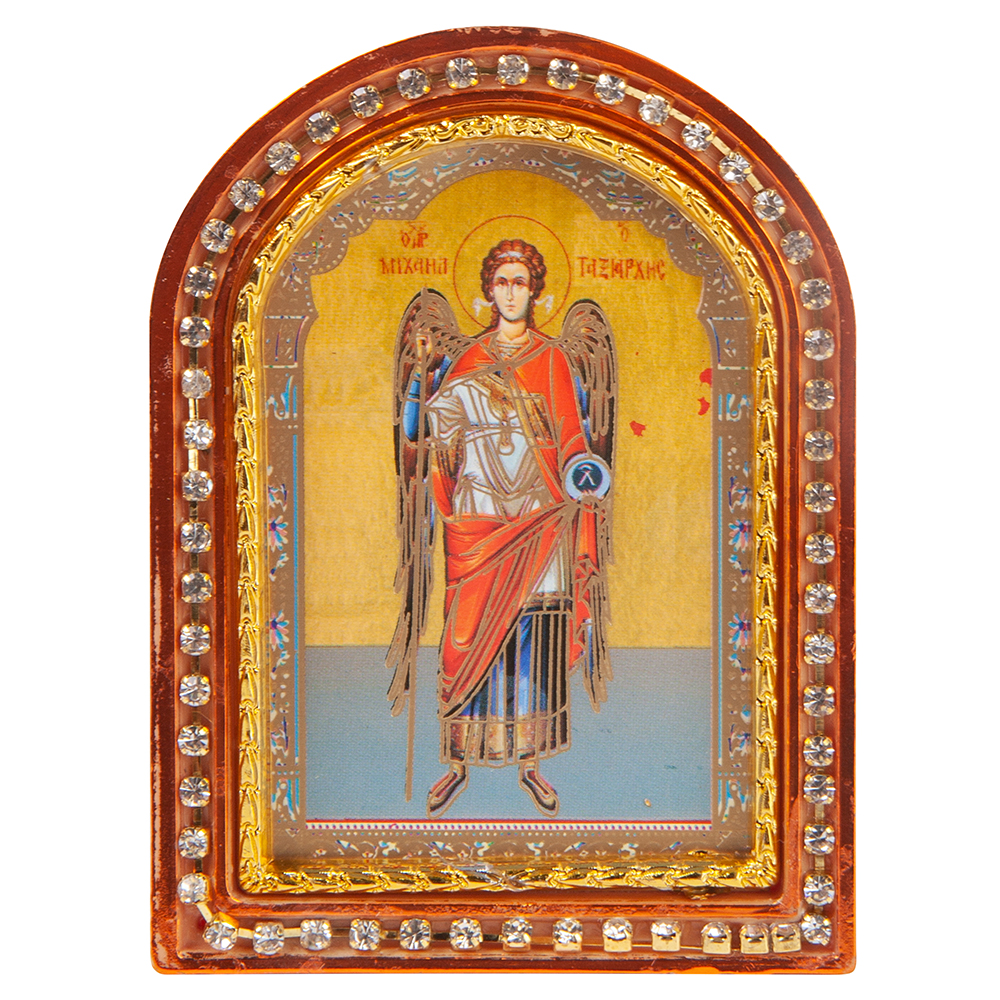 Икона настольная Архангела Михаила, пластиковая рамка, 6,4х8,6 см