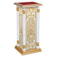 Подставка церковная &quot;Суздальская&quot; белый с золотом (патина), тумба, красная ткань, 46х46х100 см