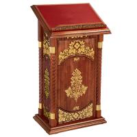 Аналой центральный &quot;Суздальский&quot;, цвет &quot;кипарис&quot; с золотом (поталь), тумба, красная ткань, высота 13