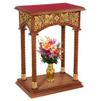 Подставка церковная &quot;Суздальская&quot;, цвет &quot;кипарис&quot; с золотом (поталь), колонны, красная ткань