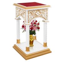 Подставка церковная &quot;Суздальская&quot; под литийное блюдо, белая с золотом (патина), красная ткань, 46х46х80 см