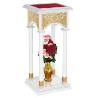 Подставка церковная "Суздальская" белая с золотом (поталь), колонны, красная ткань, 46х46х100 см