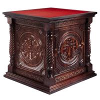 Жертвенник "Костромской" темный, с дверкой, красная ткань, 100х100х100 см