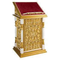 Аналой центральный &quot;Ивановский&quot; белый с золотом (патина), 70х50х120 см