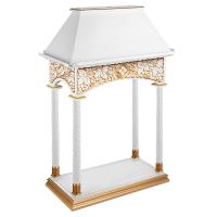 Аналой клиросный &quot;Суздальский&quot; белый с золотом (патина), колонны, четырехсторонний, высота 133 см