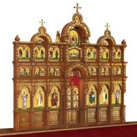Иконостас деревянный "Романовский" трехъярусный, цвет "кипарис" с золотом (поталь), 704х655х47 см