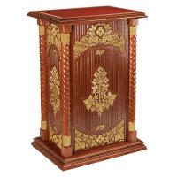 Подставка церковная "Суздальская", цвет "кипарис" с золотом (поталь), тумба, красная ткань, 70х46х100 см