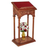 Аналой центральный "Суздальский", цвет "кипарис", колонны, красная ткань, высота 137 см