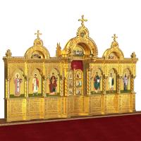 Иконостас деревянный &quot;Романовский&quot; одноярусный, цвет &quot;золото&quot;, 704х457х47 см