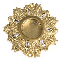 Мощевик накладной из ювелирного сплава в позолоте с херувимами, белые фианиты, Ø 50/12 мм