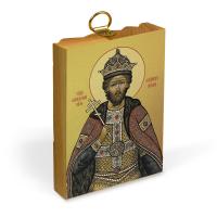 Икона благоверного князя Александра Невского на деревянной основе, на холсте с золочением