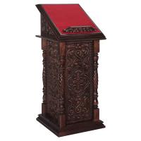 Аналой боковой "Ивановский" темный, без дверки, красная ткань, 50х50х120 см