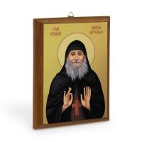Икона преподобного Гавриила Ургебадзе на деревянной основе, цвет "кипарис", на холсте с золочением