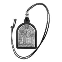 Икона в машину подвесная с ликами Спасителя и Божией Матери "Казанская", мельхиор в серебрении