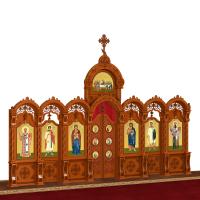 Иконостас деревянный резной "Благовещенский" одноярусный, цвет "кипарис", 664х449х28 см