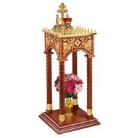 Панихидный стол на 36-50 свечей &quot;Суздальский&quot;, цвет &quot;кипарис&quot; с золотом (поталь), колонны