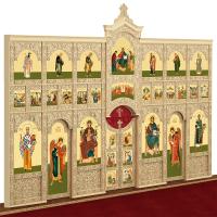 Иконостас деревянный "Суздальский" трехъярусный, цвет "натуральное дерево", 608х483х25,4 см