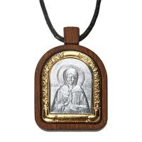 Образок деревянный с ликом блаженной Матроны Московской из мельхиора в серебрении и золочении, 1,9х2,7 см