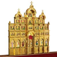 Иконостас деревянный &quot;Романовский&quot; четырехъярусный, цвет &quot;золото&quot;, 704х765х47 см
