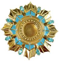 Мощевик накладной из ювелирного сплава в позолоте с голубой эмалью и фианитами, Ø 50/12 мм