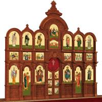 Иконостас деревянный резной "Владимирский" трехъярусный, цвет "кипарис", 690х620х40 см